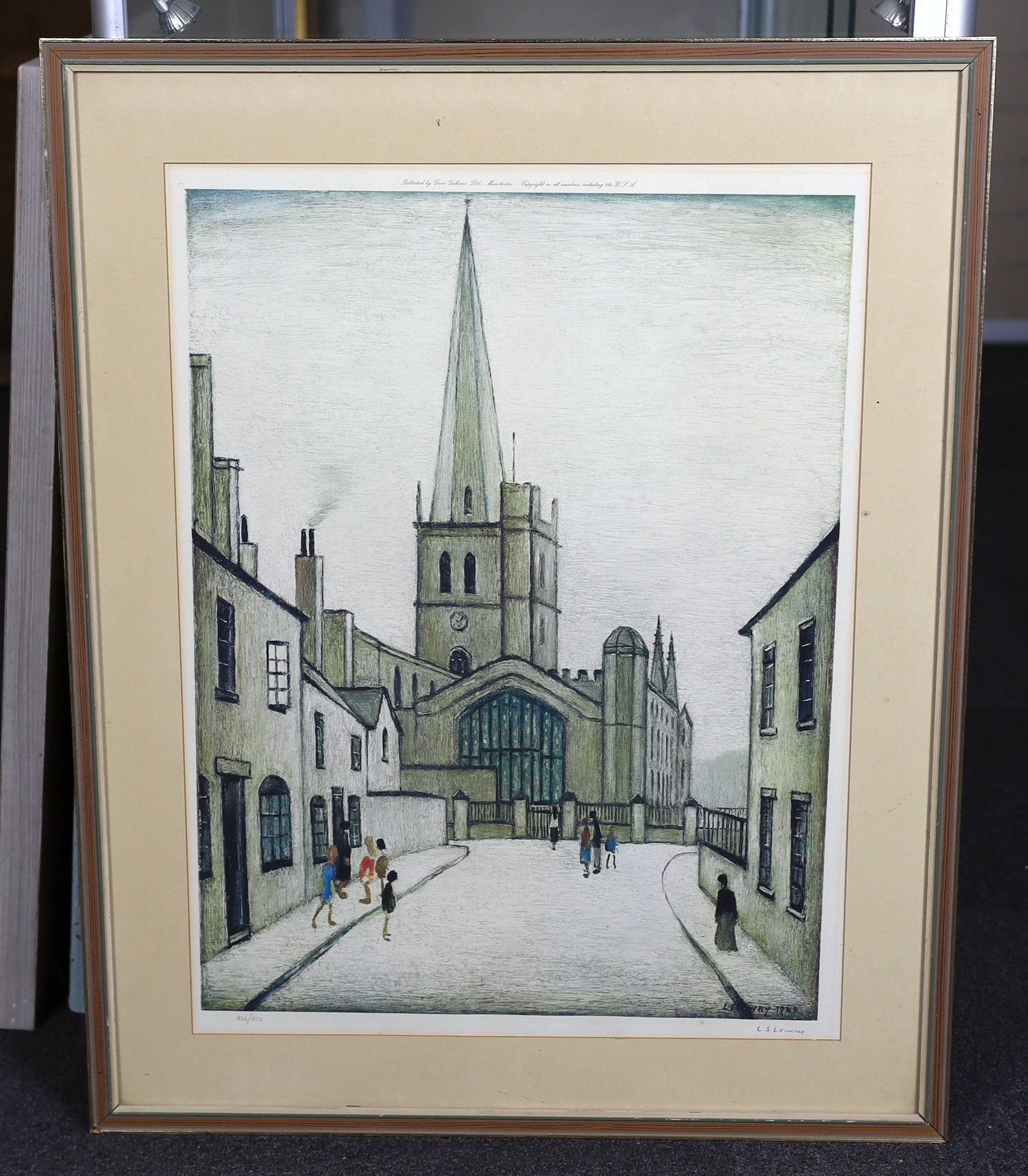 Laurence Stephen Lowry (1887-1976), Burford Church, colour photolithograph, 60 x 46cm